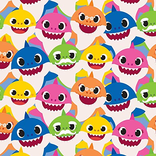 Vibrant 100% Cotton Baby Shark Family Fabric – Premium Quality Multicolor Material for Creative Projects