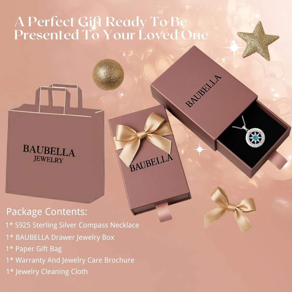 Compass Necklace for Women Wife Girlfriend Mom Daughter Gifts S925 Sterling Silver Jewelry For Anniversary Rose Gold Gifts For Birthday Christmas Mothers Valentines Day 12 Birthstones - Image 5