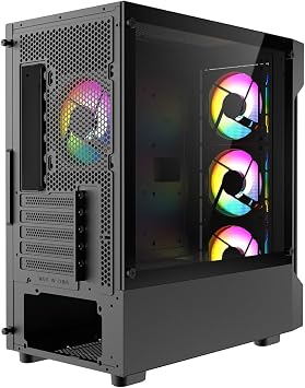 CiT Bolt Gaming PC Case, Micro ATX PC Case with 4 ARGB Fans, Mesh, Black