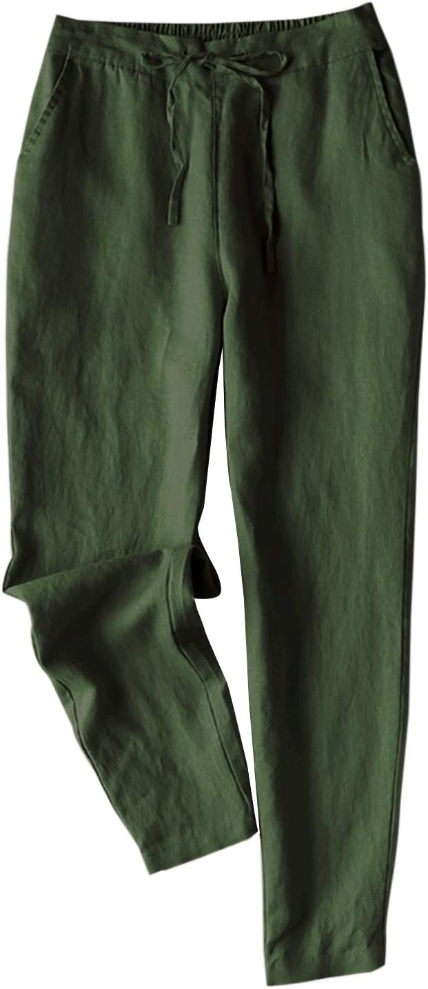 Women's Linen Pants High Waist Drawstring Joggers