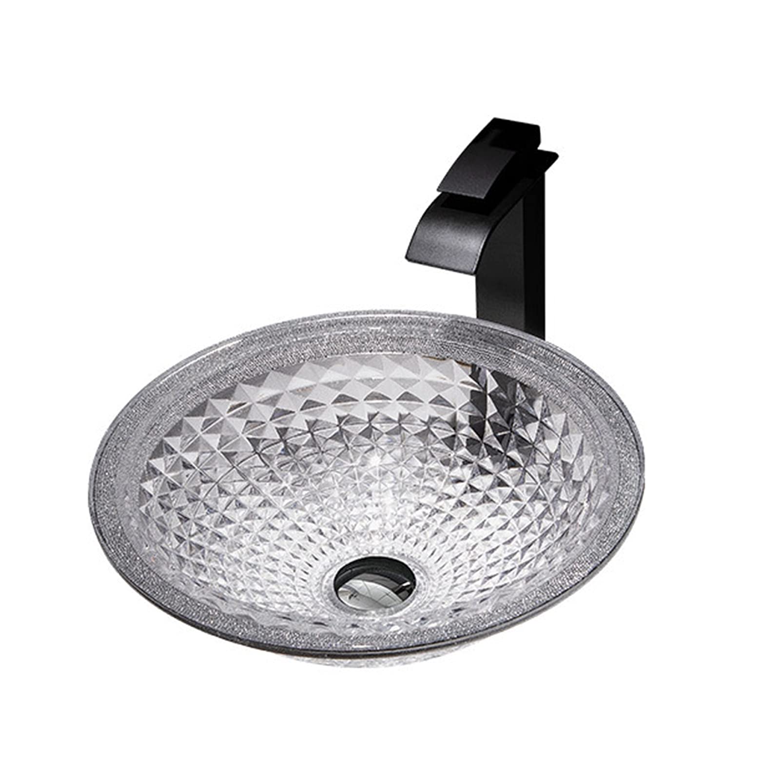 Gljtuo Yellow Bathroom Vessel Sink, Round Shape Tempered Glass Bathroom Artistic Vessel Sink With Waterfall Faucet And Pop Up Drain, Counter Top Installation,F