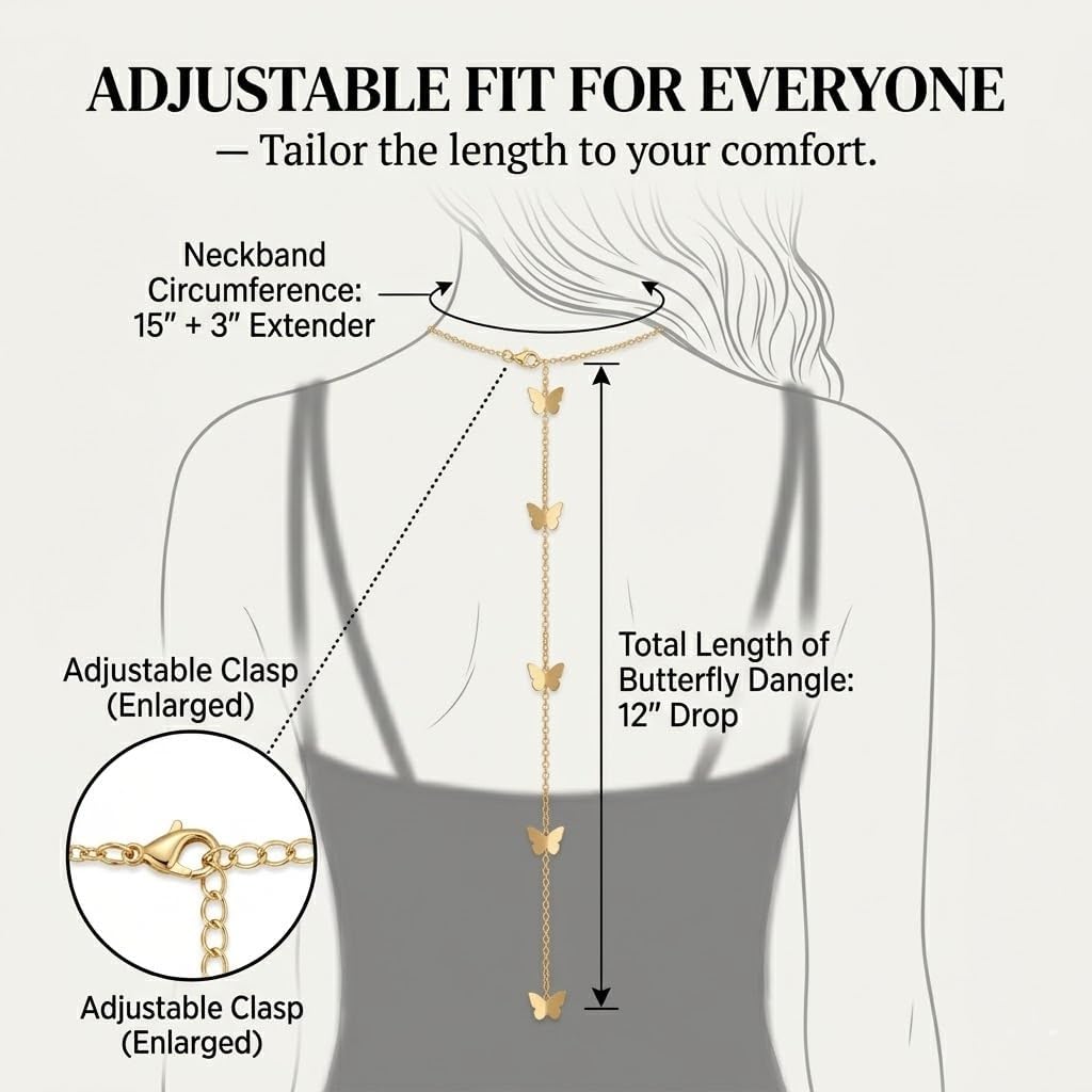 Gold Long Body Chain for Women Sexy Waist Back Body Chain Belly Butterfly Necklace Adjustable Droop Layerd Bohemia Back Jewelry Gifts for Women