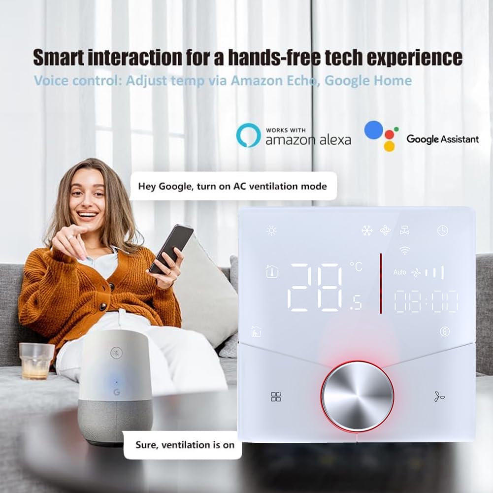 Termostato Inteligente WiFi 4 Tubos para Aire Acondicionado Fan Coil con Conexión WiFi para Soporte de Voz Inteligente Termostato Controlador (4 Tubos)