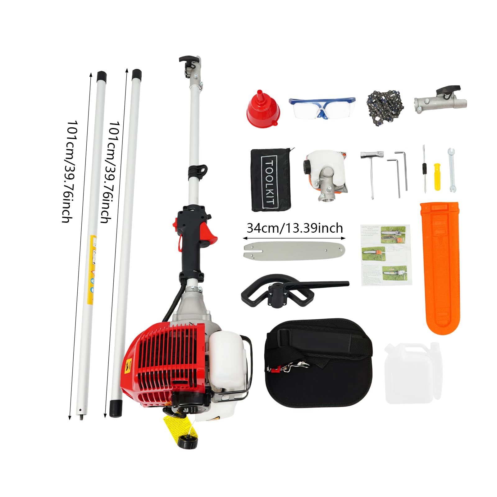 43CC 1250W Largo Sierra de podar 2,4 – 3,5 m de largo tallo motosierra 1.7HP con motor de gasolina de dos tiempos enfriado por aire de 12 pulgadas de longitud de la hoja de sierra para podar