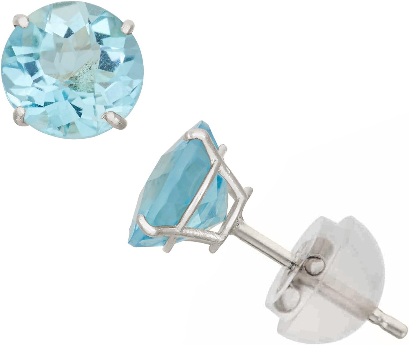 Tiara Girls 10K White Gold Genuine Swiss Blue Topaz 6MM Checkerboard Stud Earrings