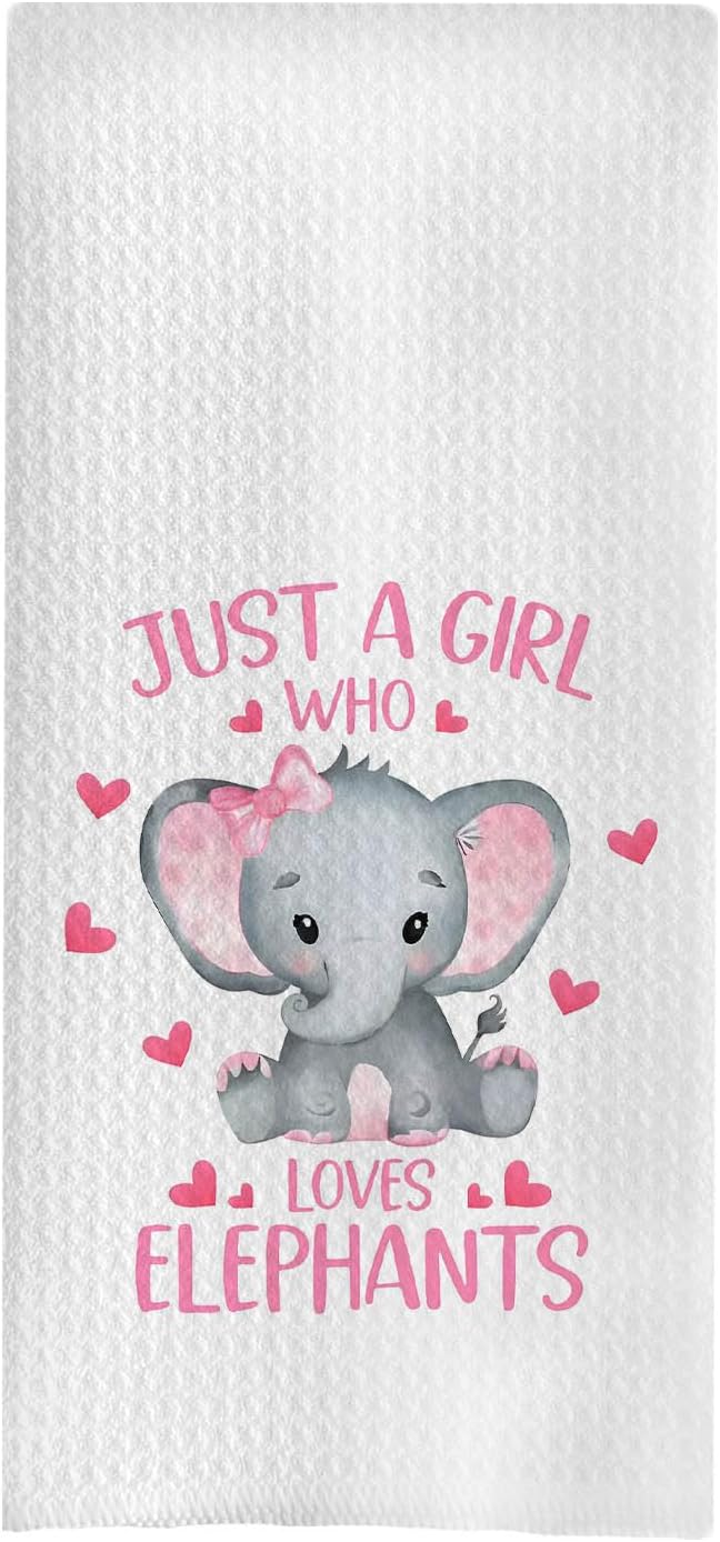 Cute Elephant Kitchen Towels,Hand Towels with Elephants,Just A Girl Who Loves Elephants Hand Towels,Elephant Hand Towels Kitchen Decor,16x24 Inch