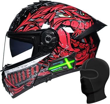 Bluetooth Modular Motorcycle Helmet DOT Approved, Flip Up Full Face Helmet with Dual Visors, Built-in Intercom Speaker Noise Cancelling Helmet, for Adults Men Women Cruiser Touring