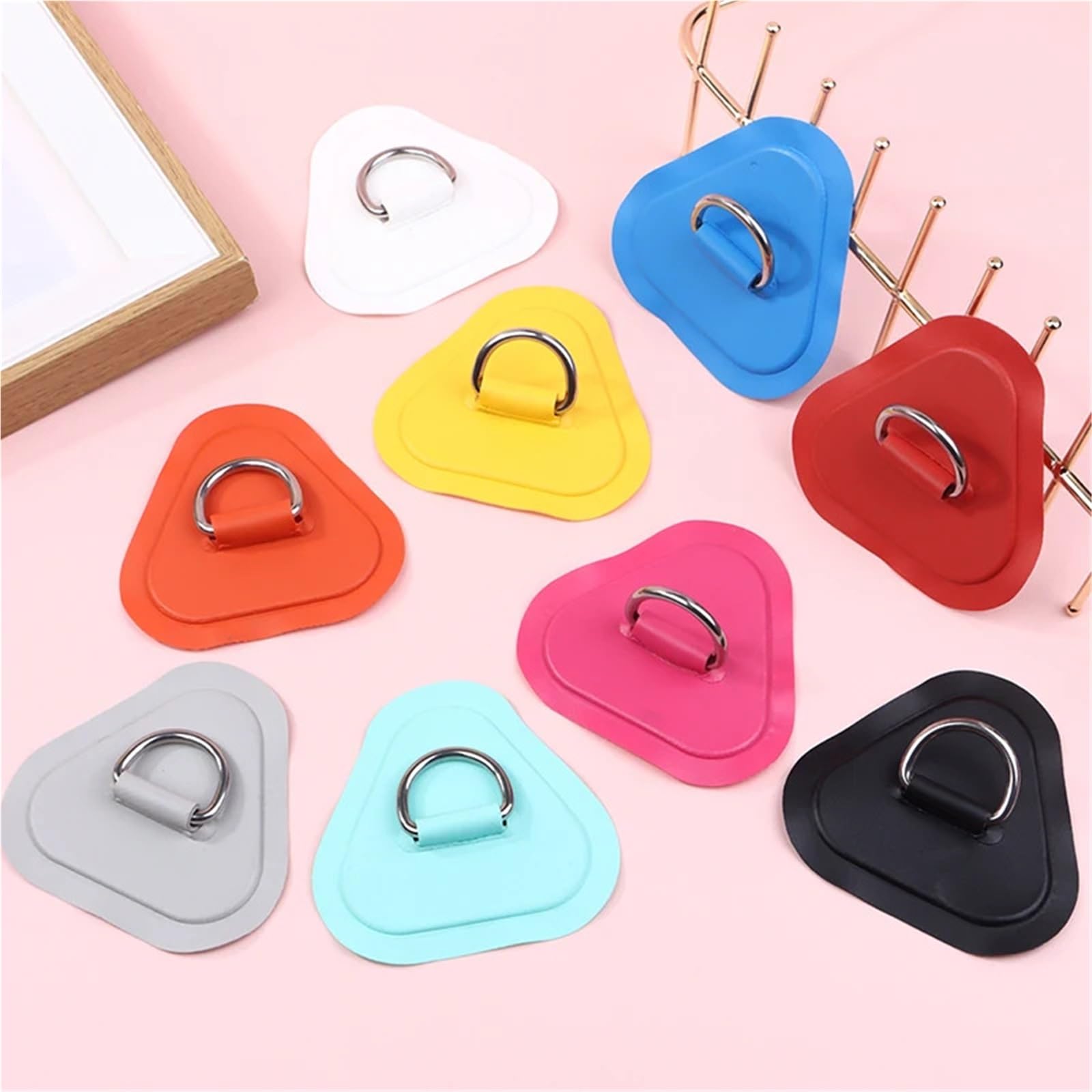 Kajak Deck Loop 10PC Surfboard Schlauchboot Boot PVC Patch mit Edelstahl Dreieck D-Ring Aufblasbares Kanu Deck Takelage für Kajak Kanu Boot Angeln Zubehör