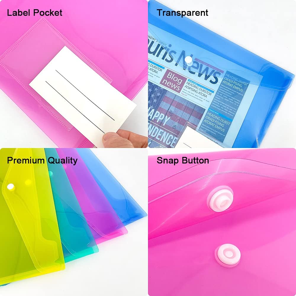 Smarpau A4 Plastic Wallets, 10 Pack Document File Folders with Label Pocket and Button Closure for School Home, Office - Image 5
