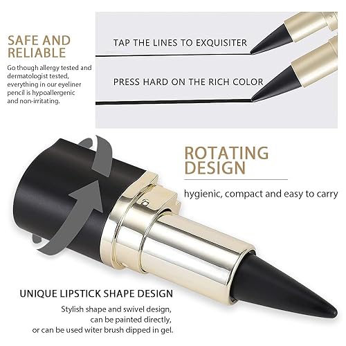 Miniatura 5 de Kaely 2 lápices delineadores de ojos de gel negro y plateado, delineador de ojos en crema natural, impermeable, a prueba de manchas, paleta de