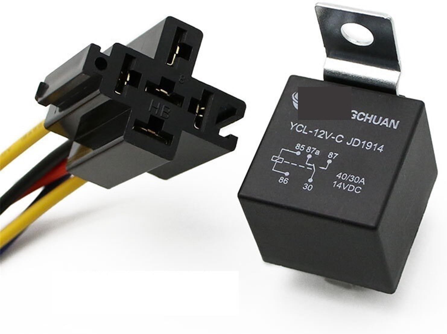 Automotive Relay 12V 24V 4pin 5pin 4P 5P 40A Car Relay with Black Red Copper Terminal Auto Relay with Relay Socket 1Set (Size : 12V 5P)