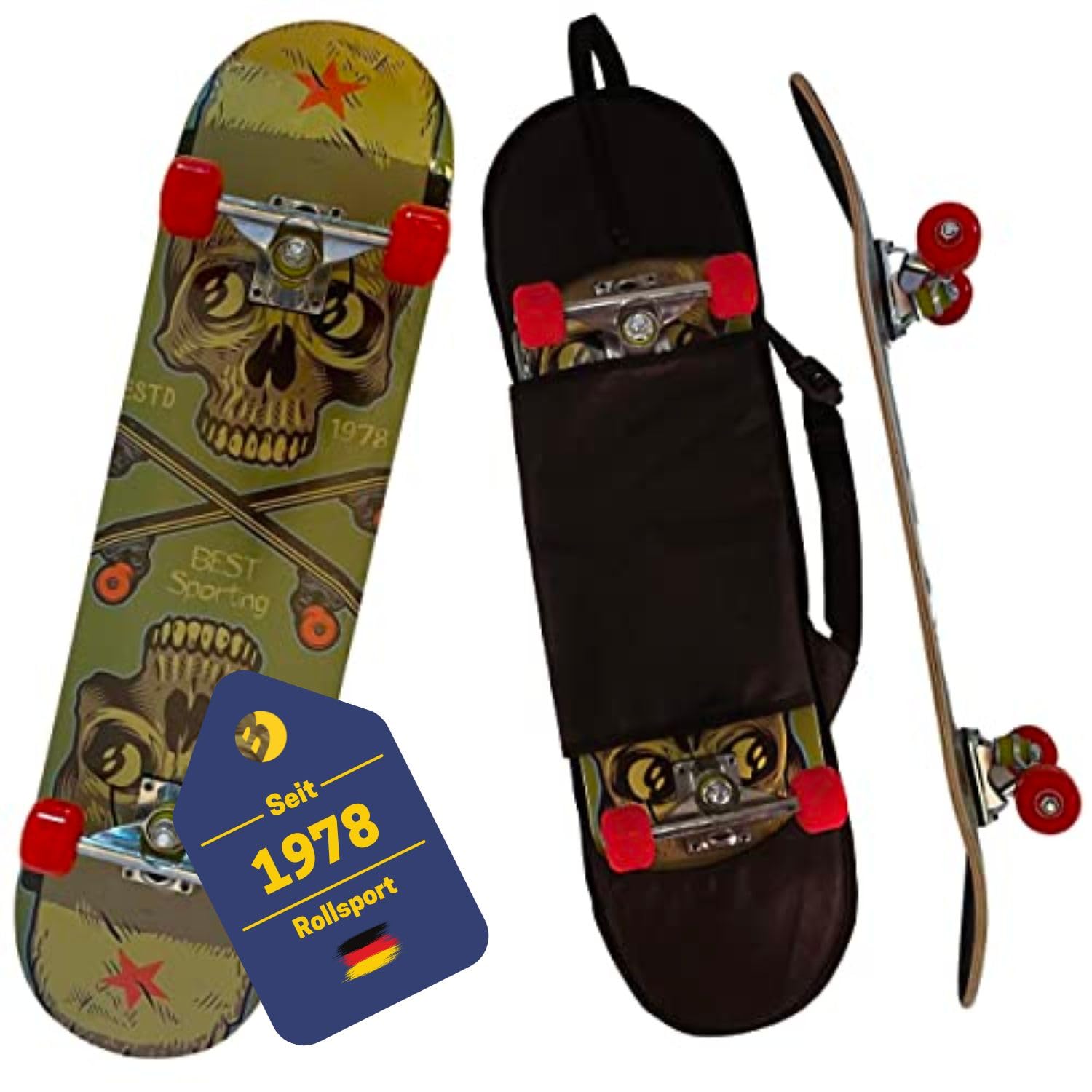 B Best Sporting Skateboard Erwachsene I 78,5 x 20,4 cm Skateboard Deck I ABEC 7 Kugellager I Hochwertige Skateboards aus Holz & Aluminium I Inkl. Tragetasche