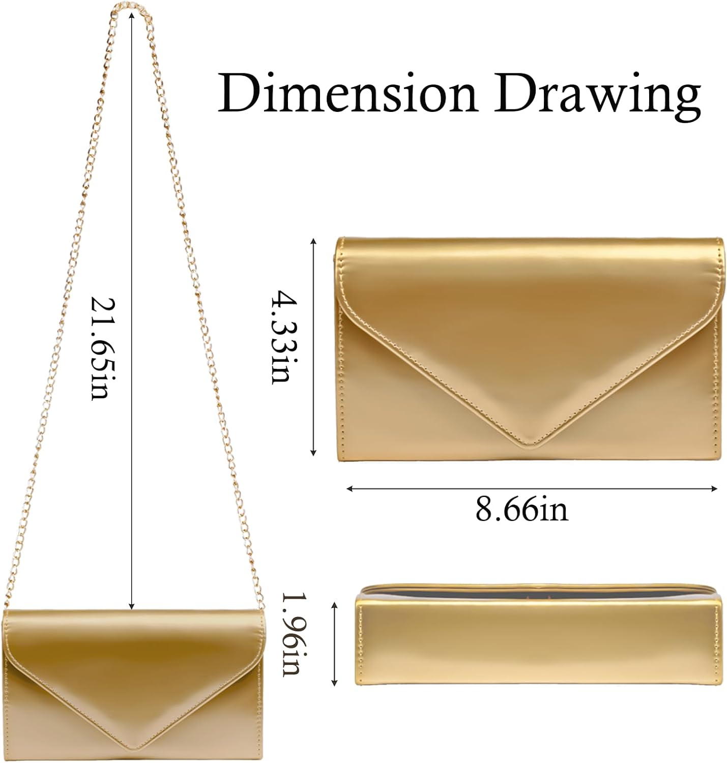 Leather Envelope Evening Bag for Women Patent PU Clutch Purse for Formal Wedding Party Cocktail Prom