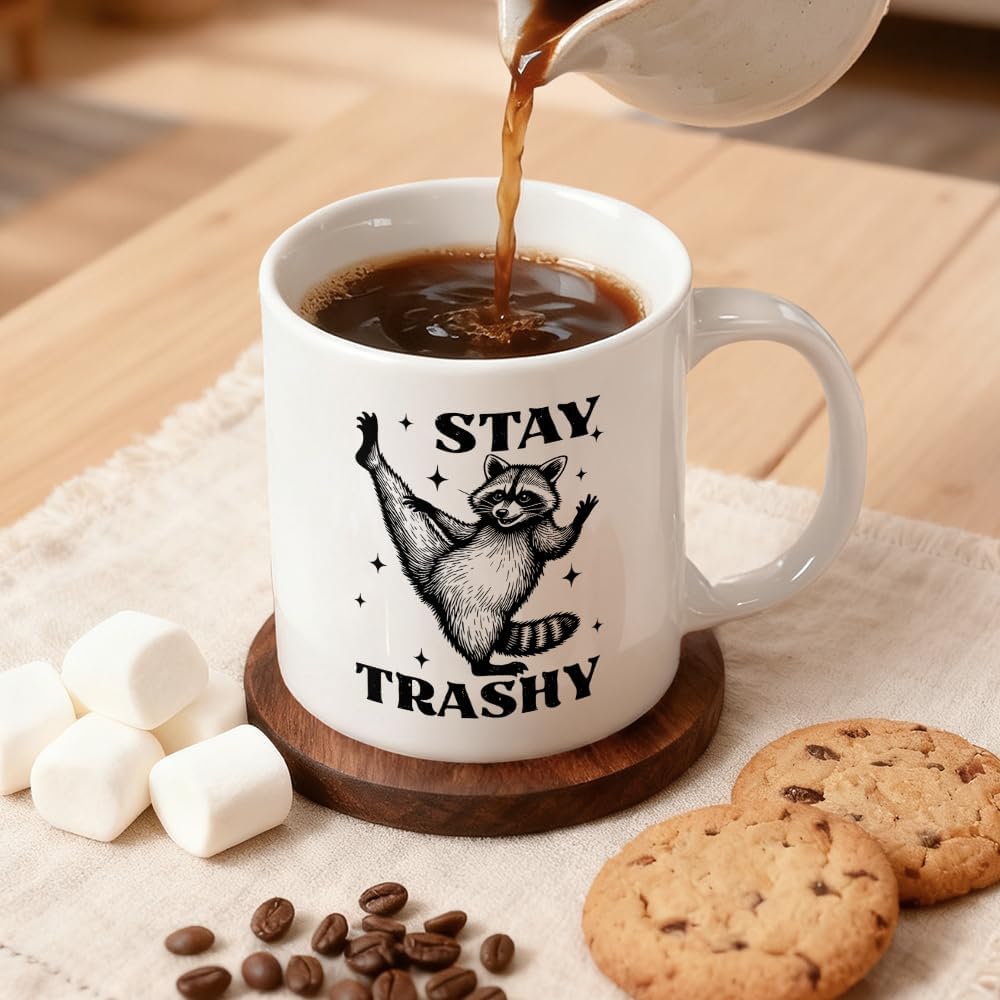 Stay Trashy Ceramic Mug, Raccoon Coffee Cup, Raccoon Lover Gifts image 4