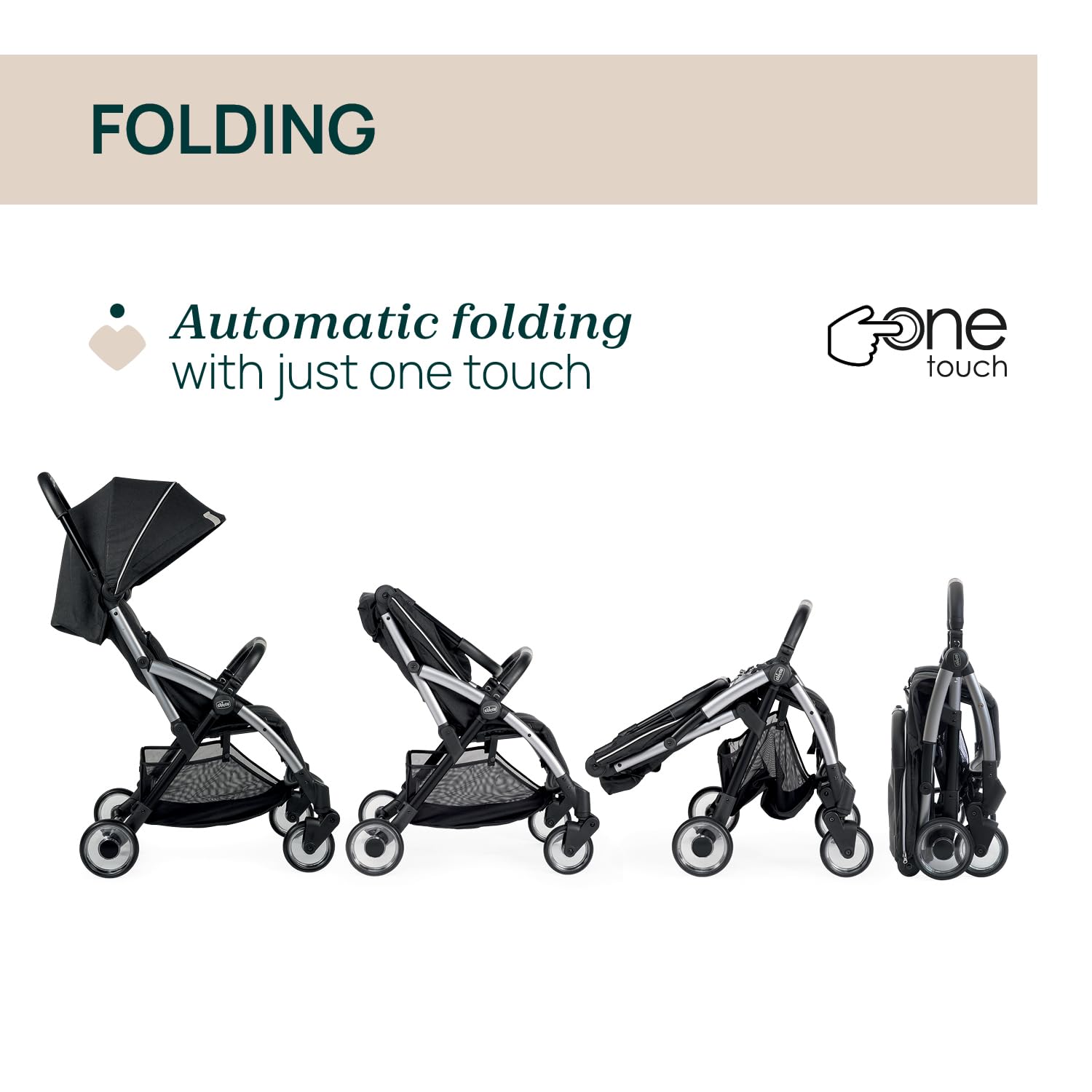 Chicco, Goody Plus Graphite, Poussette 0 Mois-4 Ans, Fermeture Automatique et Compacte, Capote Extensible avec Traitement UV50+ Anti-pluie, Dossier Inclinable et Réglable en 3 Positions, Repose-jambes