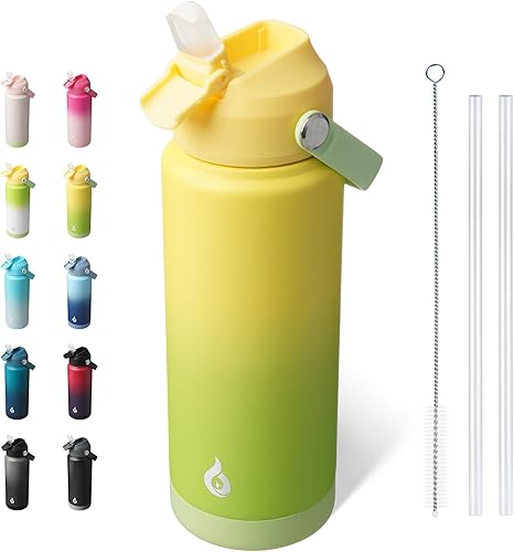 Miniatura 50 de BJPKPK - Botella de agua aislada con tapa de popote, botellas termo de 18 oz con boquilla suave, asa flexible y base antideslizante, libre de BPA, a
