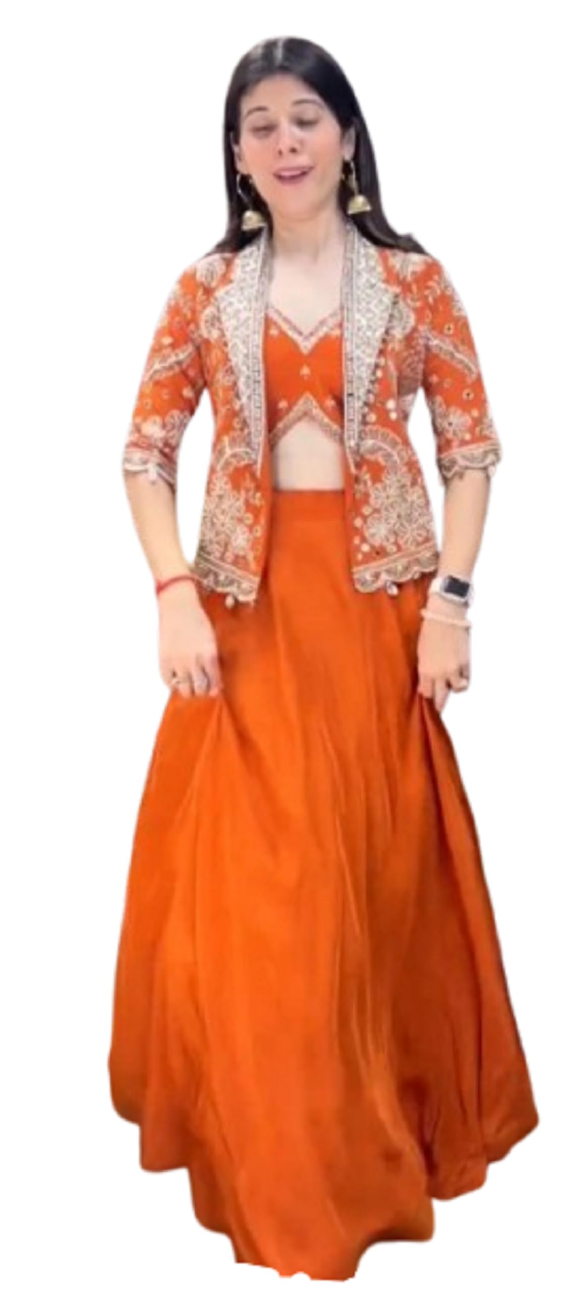 Speciel Outfit Heavy Rangoli Fabric Lehenga With Blouse With Embroidery Work Koti Stiched Lehenga Choli Set indowestern three piech wedding party letest new Orange-image-28
