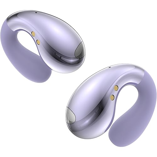 Ultra Open-Ear-Earbuds Wireless Bluetooth - Ergonomic Clip-On Earbuds, Bone Conduction Over-The-Ear Headphones with Waterproof Design and Secure Fit for Small Ears, Lustrous Purple