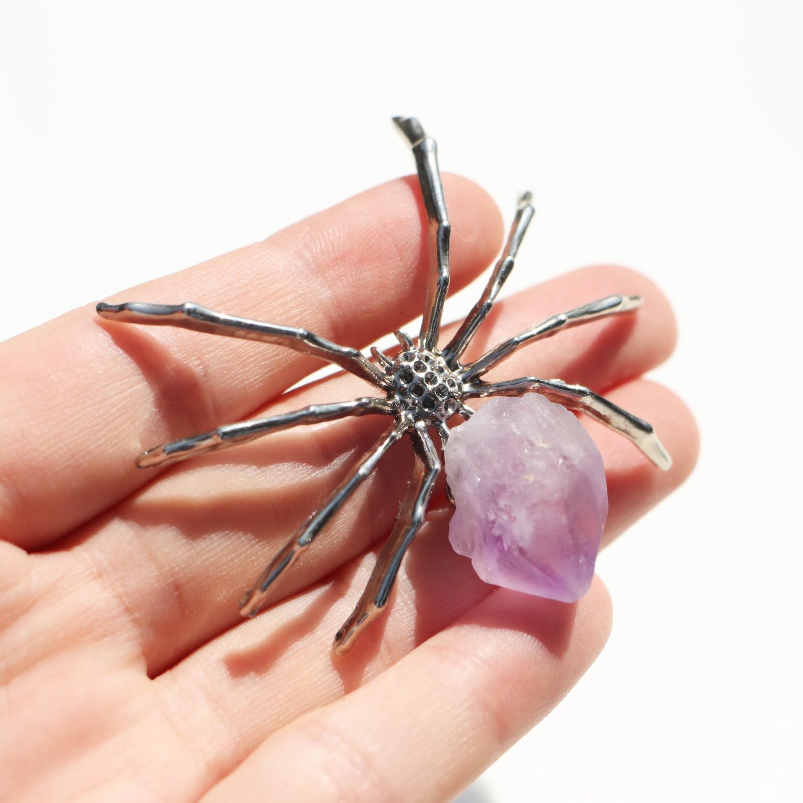 Crystal Amethyst Spider Glass Insect: Table Silver Metal Art Collectible Figurines Halloween Decor Crystal House Statue Ornament Sculpture Gift