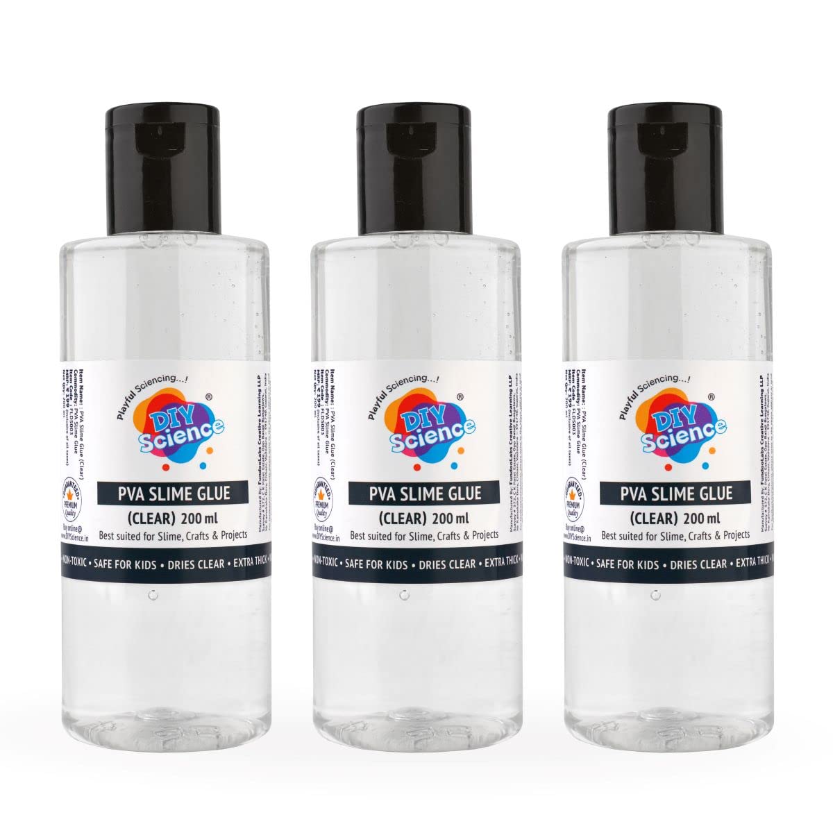 Premium Pva Slime Glue -clear (200Ml+200Ml+200Ml)Super Clear, Great For Slime & Craft, Smooth & Stretchy Slime, Safe For Kids, Dries Clear, Extra Thick & Washable, Makes Strong Bond.