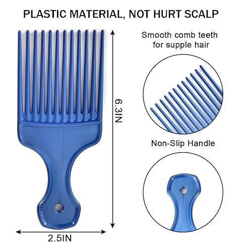 Miniatura 4 de Paquete de 6 púas afro de dientes anchos para peinado rizado, peines afro de plástico de 6.3 pulgadas para mujeres y hombres (6 colores)