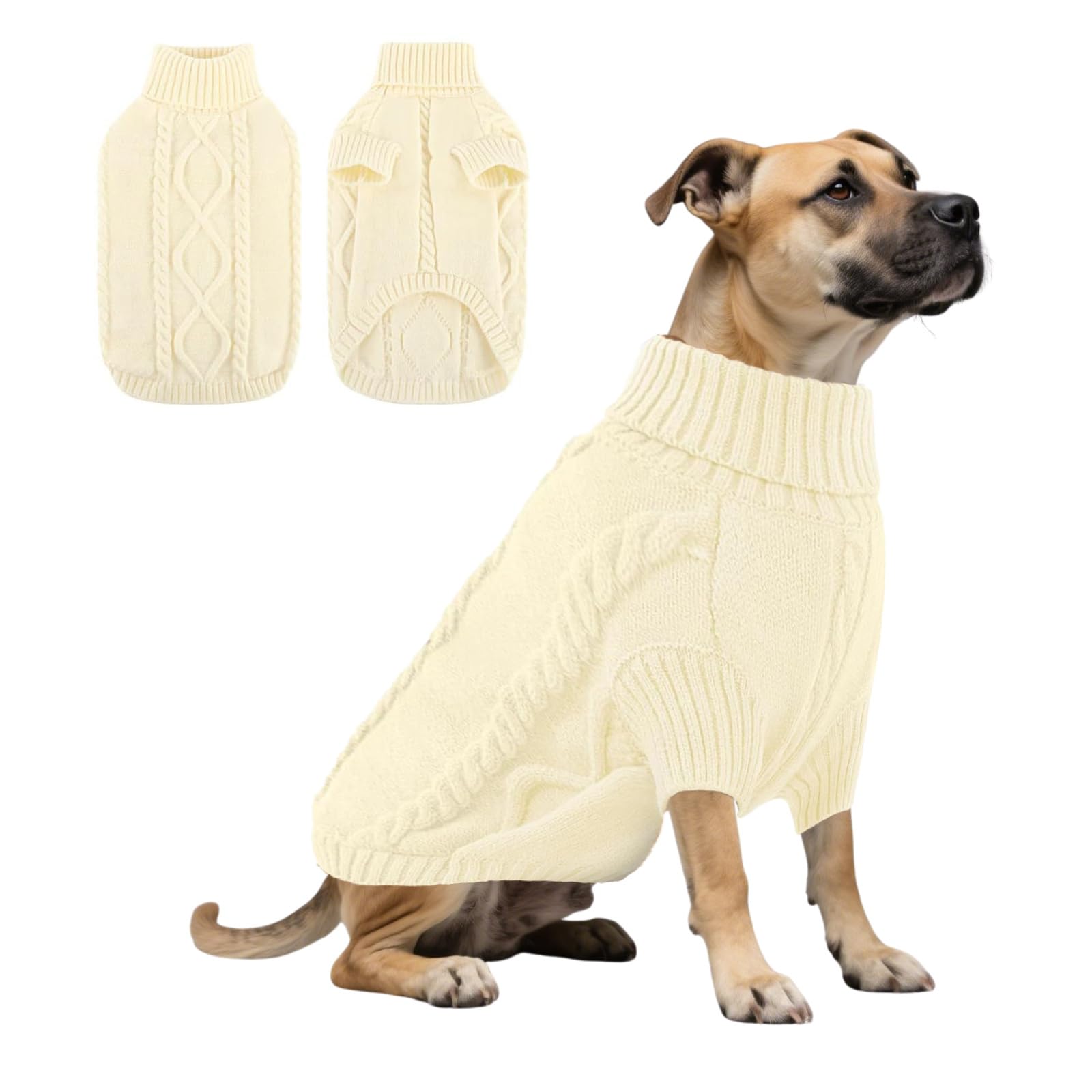 Dog Knitted Sweatshirt,Dog Winter Warm Jumpers Turtleneck Knitwear Cold Weather Puppy Vest Clothes for Cat Puppy Small Medium Large Dogs_2XL(Beige)