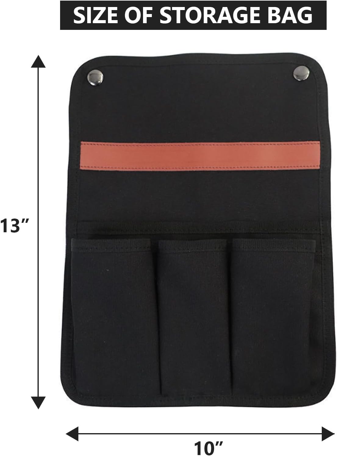 Camping Chair Armrest Storage Bag - Beach Chairs Side Organizer Pouch with 4 Pockets, Holds Magazines, Drinks, Snacks, 13" Lx10 W (Black) - Image 2