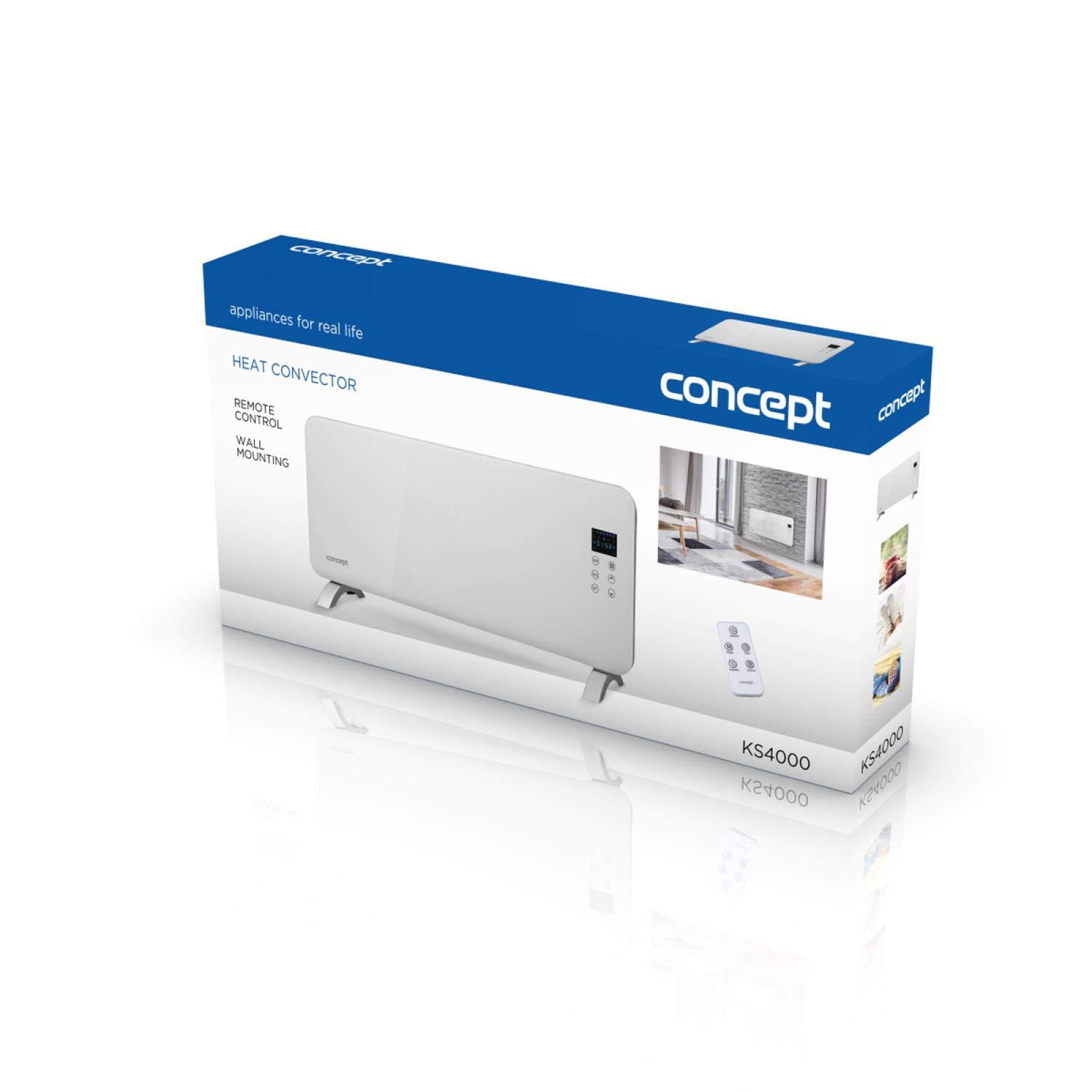 Concept KS4000 Convecteur électrique en verre Chauffage Thermostat Chauffage sur pied en verre trempé Affichage LED 1000/2000 W 20 m² (blanc)