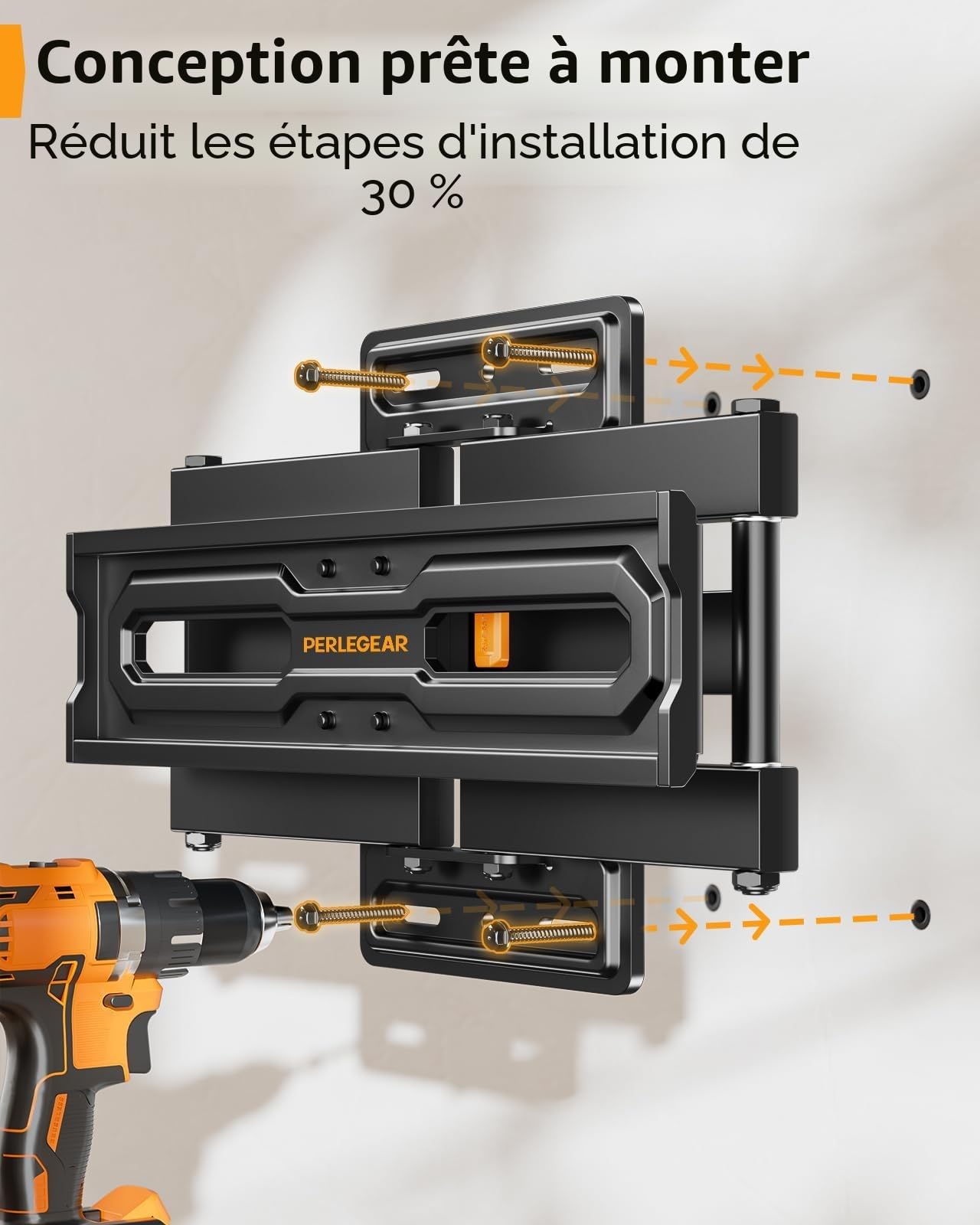 Perlegear Support Mural TV Orientable et Inclinable pour TV de 23 à 70 Pouces Jusqu'à 50 kg, Support TV Ajustable avec Inclinaison, Max VESA 400x400mm, PGMF18