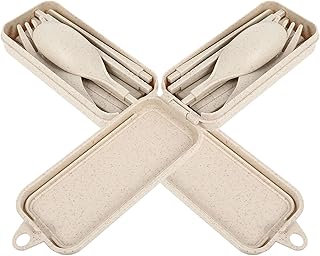 2セット 小麦秸秆製折りたたみ式カトラリー 軽量コンパクト収納ケース付き 箸 スプーン フォーク ナイフ各 携帯便利 アウトドア キ