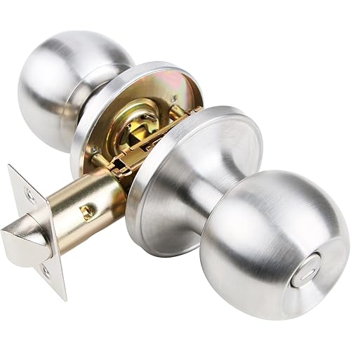 Privacy Door Knob for Bedroom Bathroom Doorknob Satin Nickel Indoor Door Knob Locks Security Round Door Knob Handle Silver Room Door Knob with Lock 1 Pack