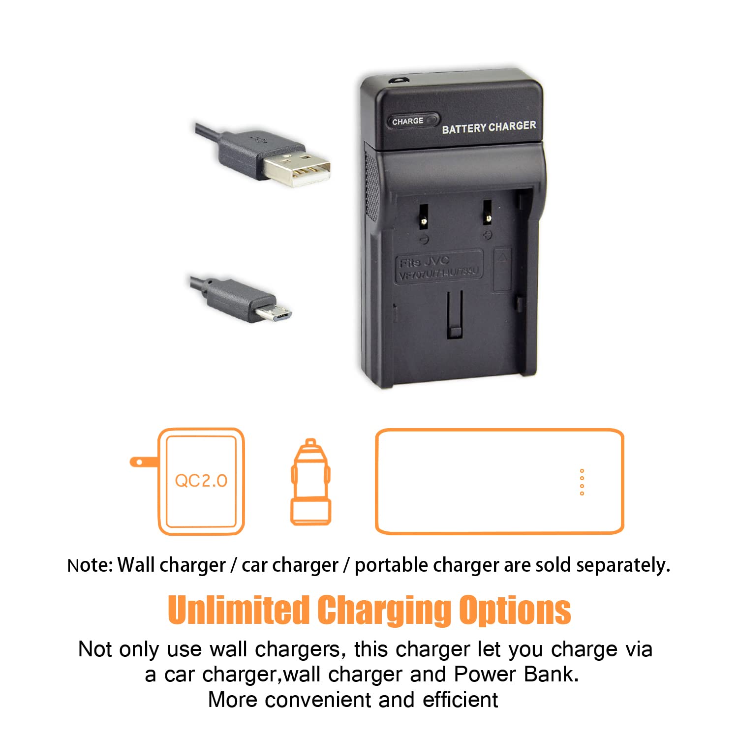 DSTE BN-VF707 - Batteria agli ioni di litio e caricatore micro USB compatibile per JVC BN-VF707U GR-D29 GR-D239 GR-D240 GR-D244 GR-D245 GR-D246 GR-D247 GR-D250 GR-D253 70 g D271