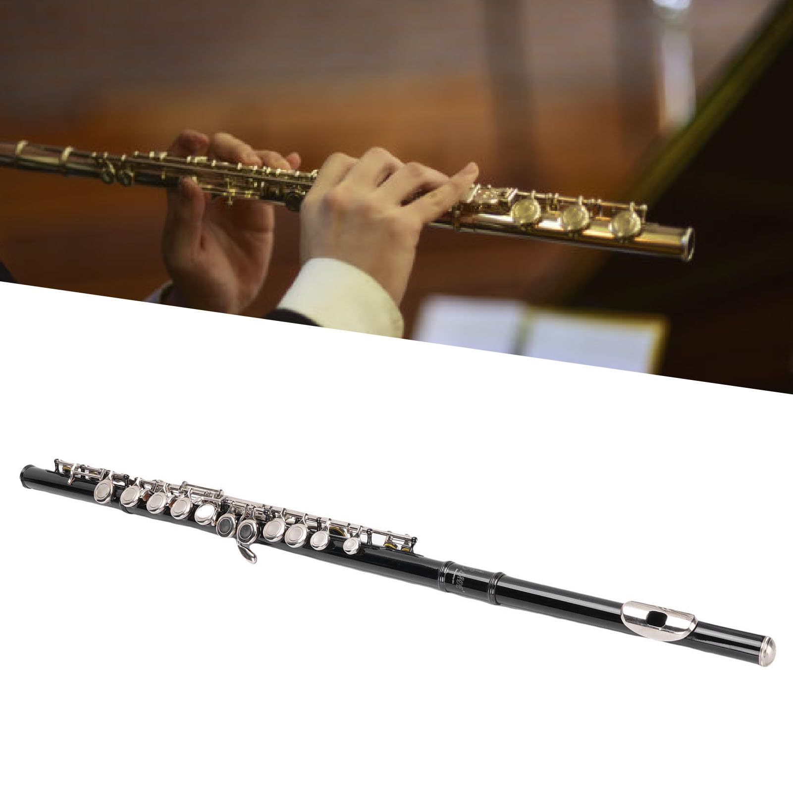 Kit de Instrumentos Musicales con Orificio Abierto para Flauta de 16 Teclas, Flauta C Tono Brillante para Adultos, Cuproníquel Profesional