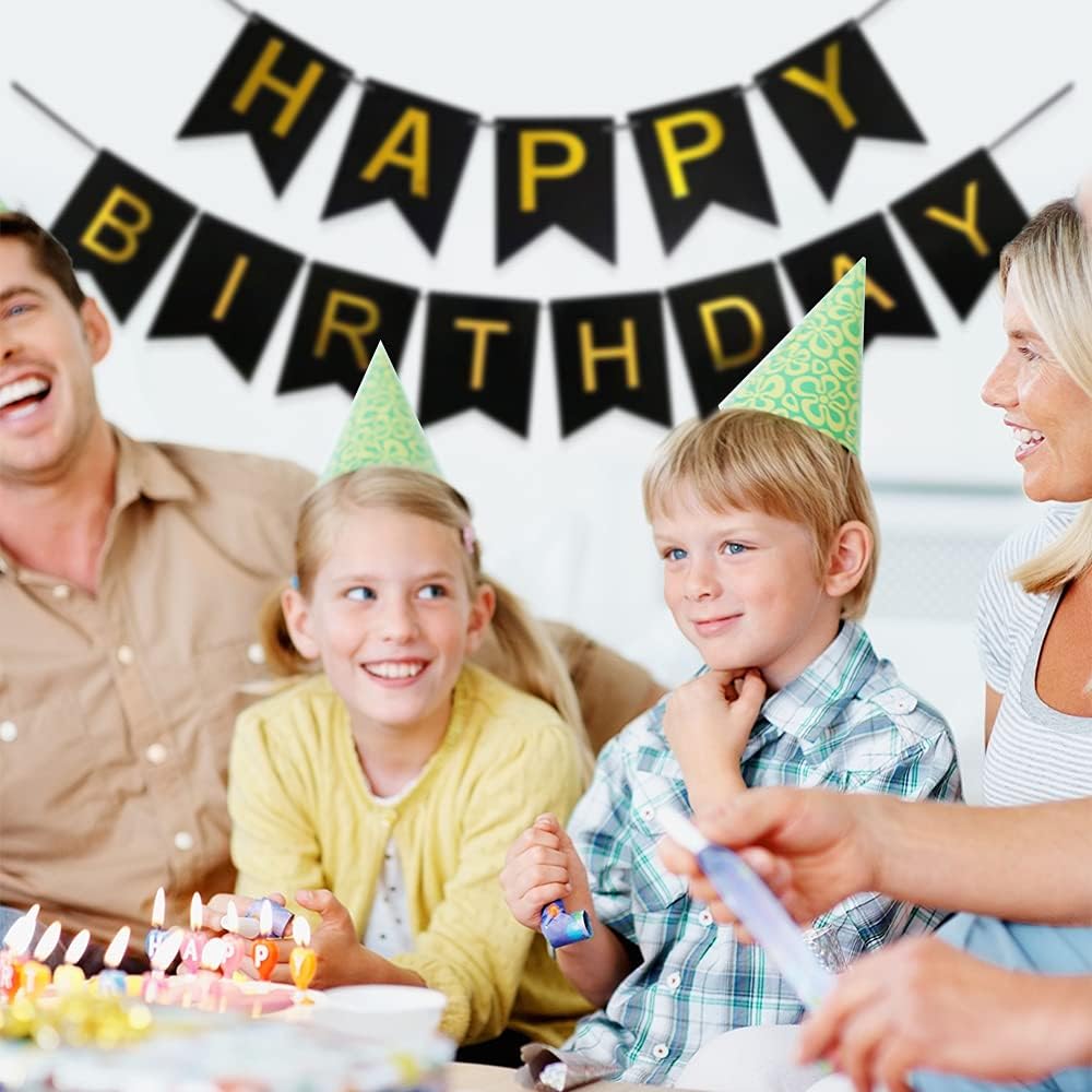 Amazon.co.jp: Happy Birthdayバナー2セット、ブラックハッピー