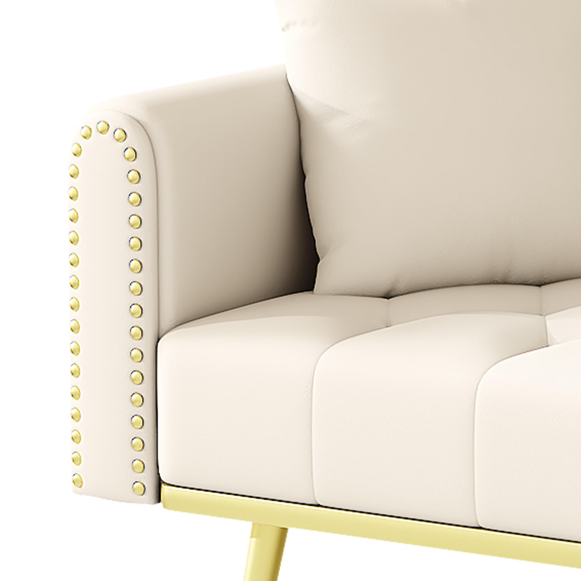 Azkoeesy Sofá Cama 2 plazas de 175 cm con 2 portavasos Plegables, 2 Almohadas, Patas de Metal Dorado/Remache, Respaldo Regulable, para salón, Tela de Terciopelo, Color Beige