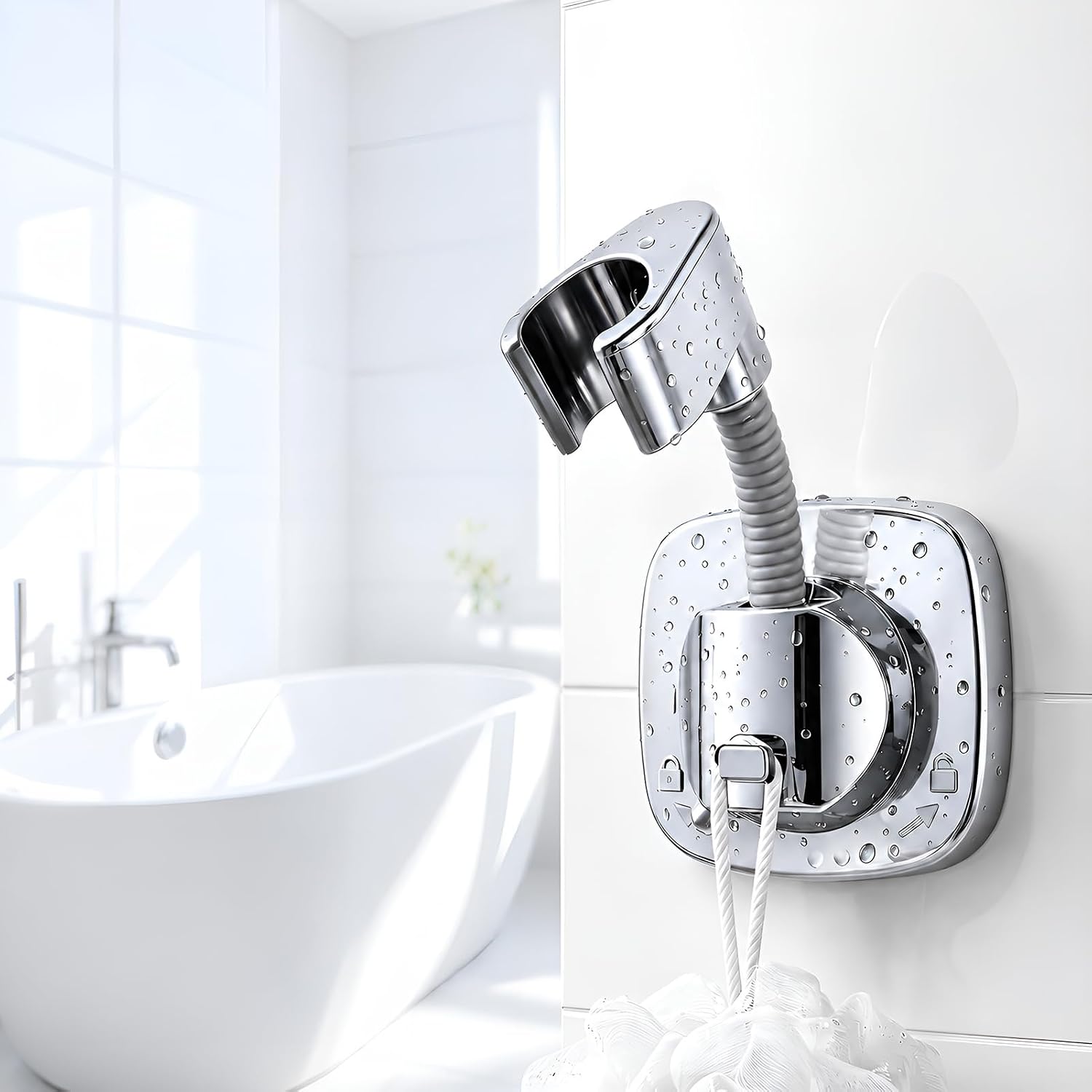 Suction Shower Head Holder, 360° Adjustable Handheld Wand Mount (Silver)