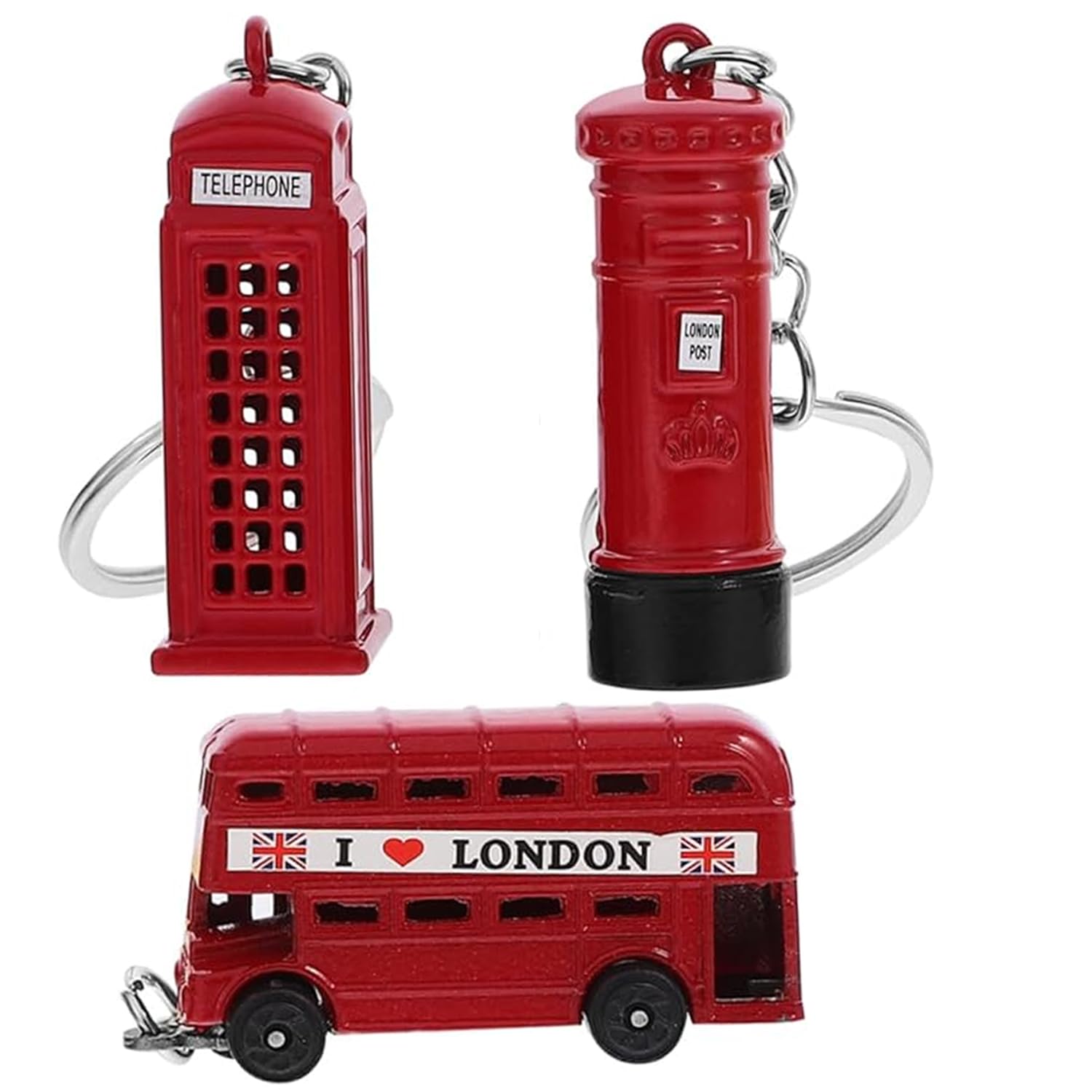 Londra Gadget Set 3 Portachiavi Londra: Souvenir In Metallo Die-Cast, Tema British Con Simboli Iconici Set 3 Portachiavi Britannici