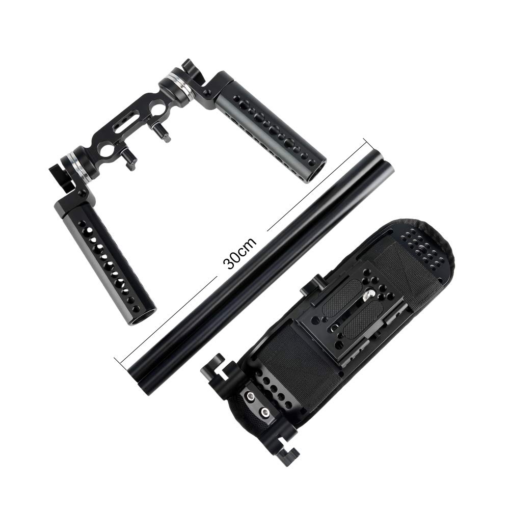 NICEYRIG Kit de Support pour Plate-Forme avec épaulement de 15 mm avec Plaque de Base QR 15 mm Tige de Serrage Rosette Poignée Poignées pour Caméscope DSLR DV