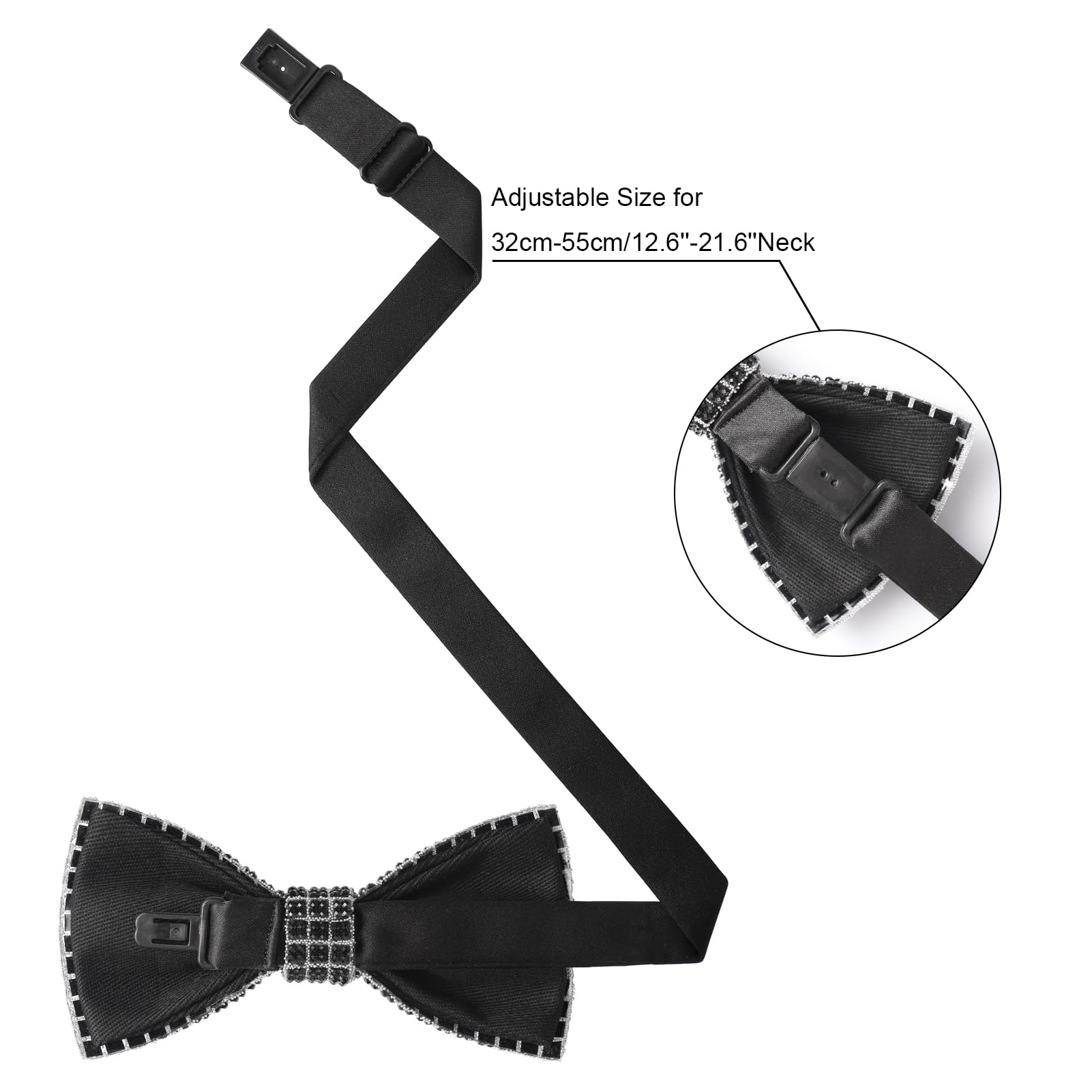 HOULIFE Papillon da uomo con strass pre-annodato papillon con paillettes papillon regolabile con cristallo per feste di nozze banchetti