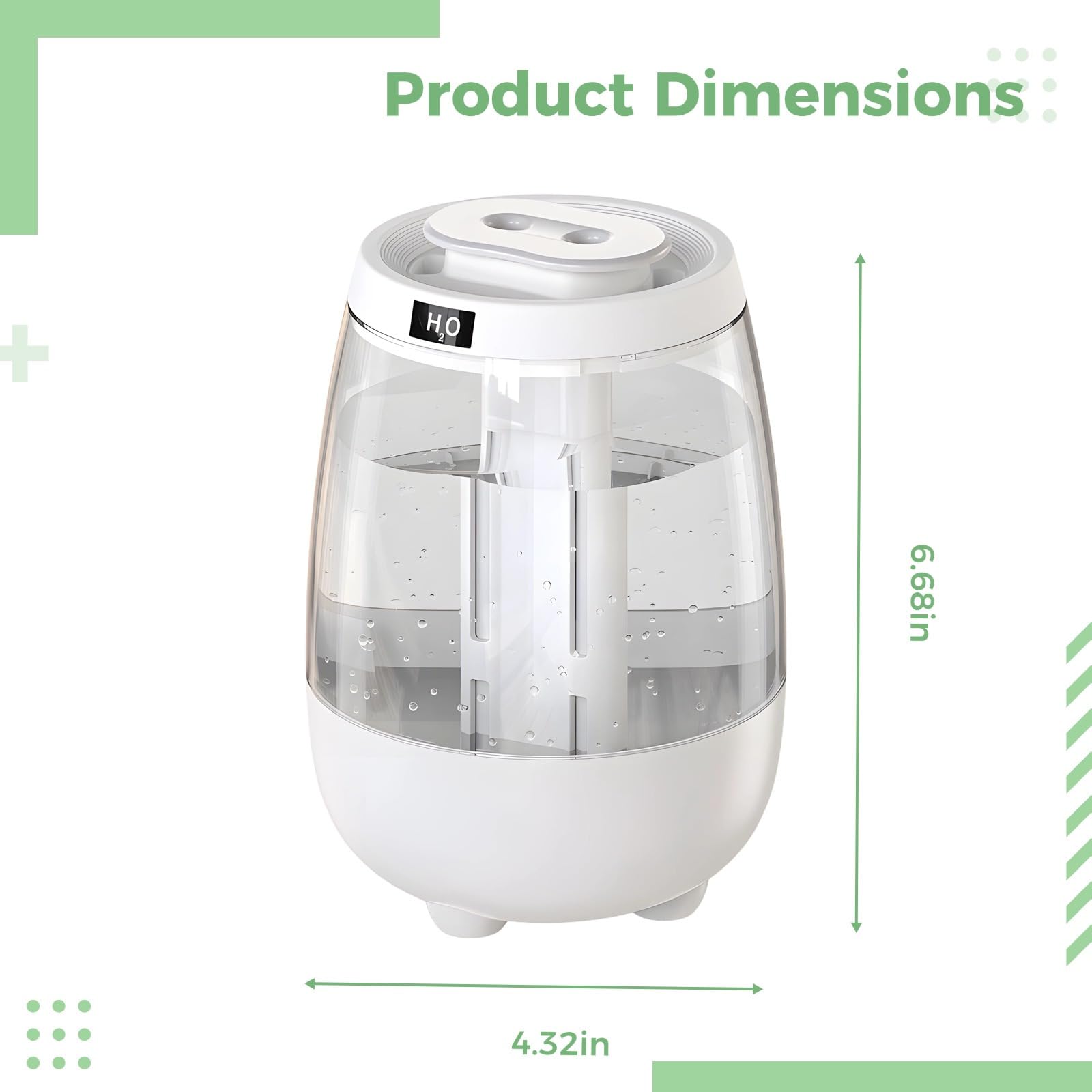Umidificatore a nebbia fredda da 1,5 l per camera da letto con doppio ugello, senza filtro, silenzioso, bianco