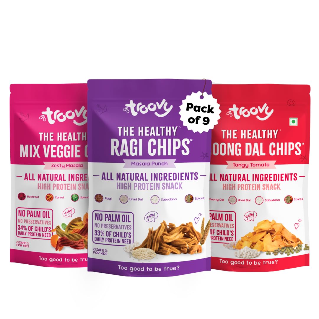 Troovy Healthy Mixed Chips | Tasty & High Protein Snacks | 30% Of Protein Needs | No Palm Oil, Cholesterol or Trans Fats | No Junk & Chemicals | (Pack of 9)