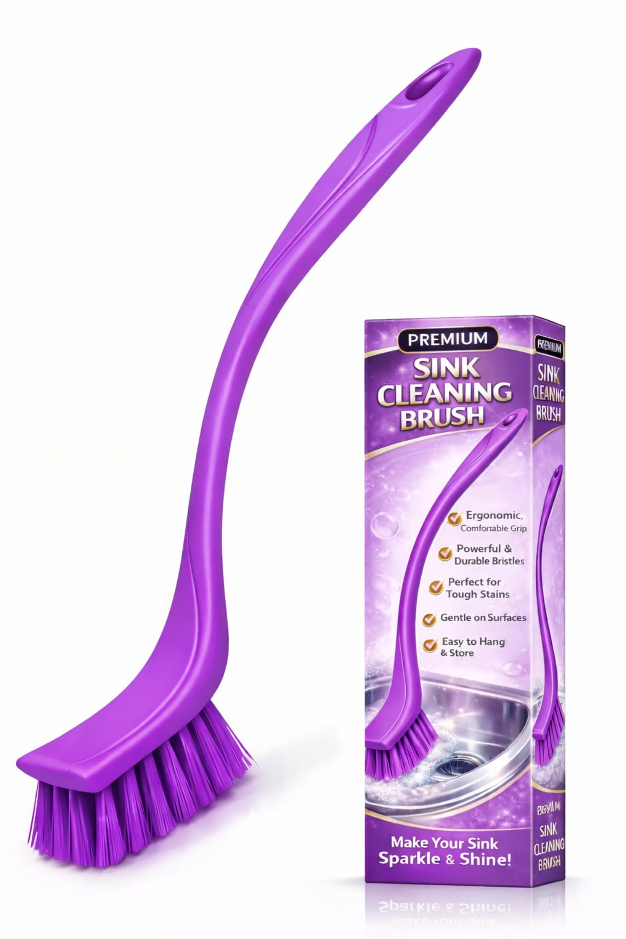 1 pic-Sink Cleaning Brush for Wash Basin, Kitchen Sink Brush with Handle, Sink Scrubber Brush, Basin Cleaning Tool, Mini Cleaning Brush for Drain, Dishes & Tough Stains Multicolor-image-25