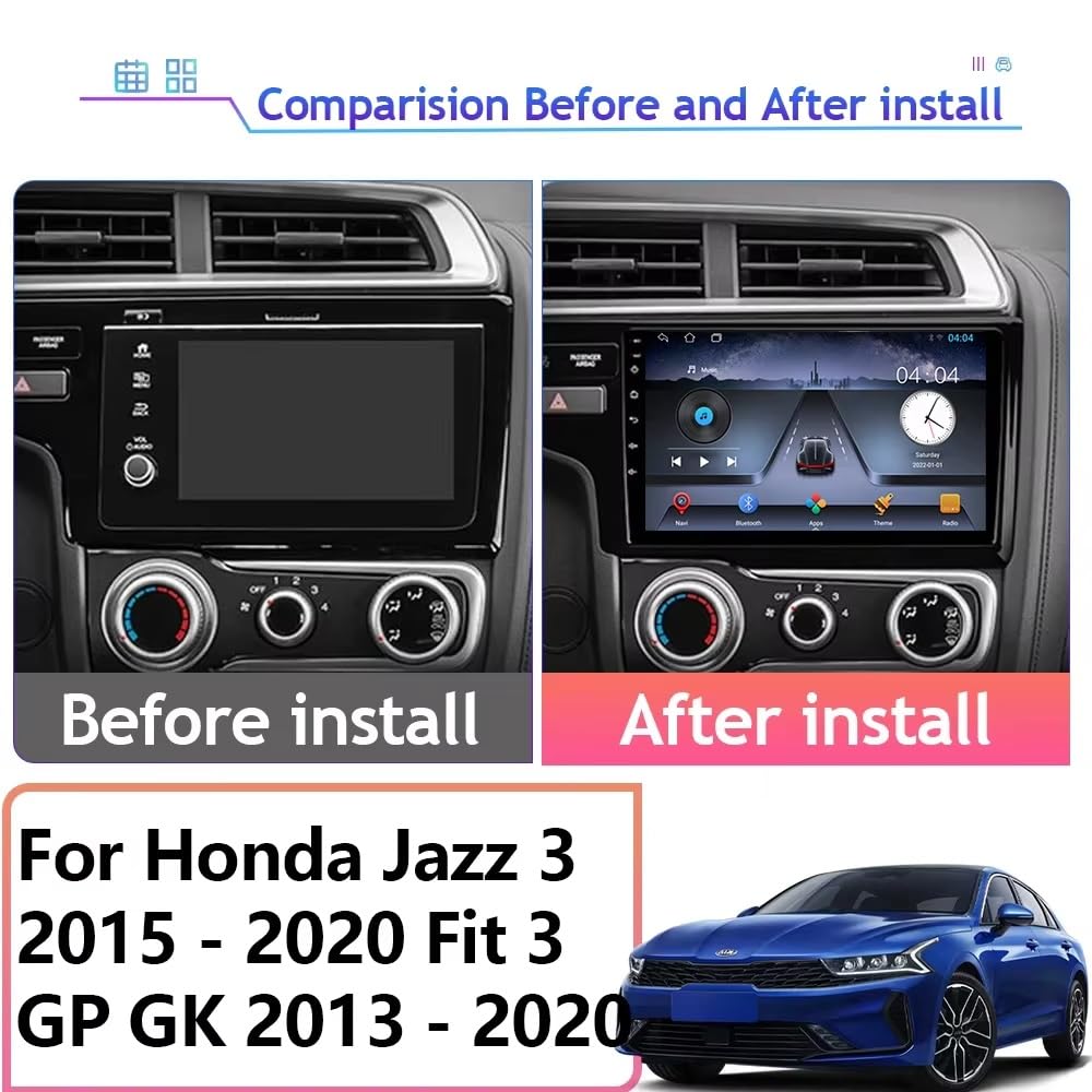 Android 9-calowy ekran dotykowy radio samochodowe stereo do Honda Jazz 3 2015-2020 z Carplay Android automatyczna nawigacja GPS z BT WiFi USB Mirror Link FM, części samochodowe (2+32G)