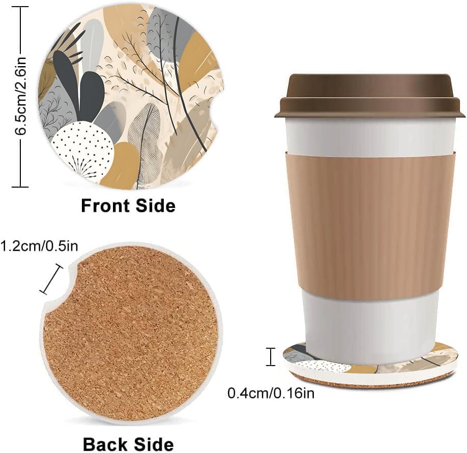 Miniatura 2 de Portavasos de cerámica para mujereshombres, bonitos portavasos absorbentes para automóvil con muesca de dedo de 2.56 pulgadas, paquete de 2, plantas