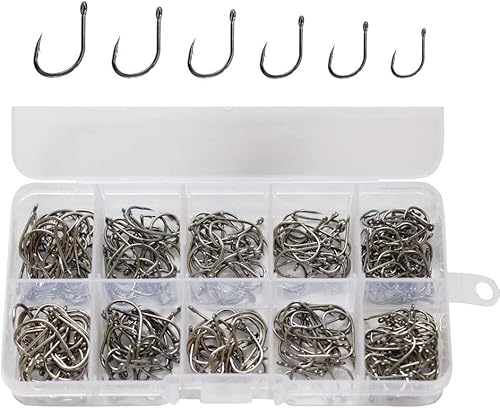 Miniatura 6 de 300pcs pequeños ganchos de pesca negro alto carbono pesca ganchos conjunto 6 tamaños con una caja de plástico