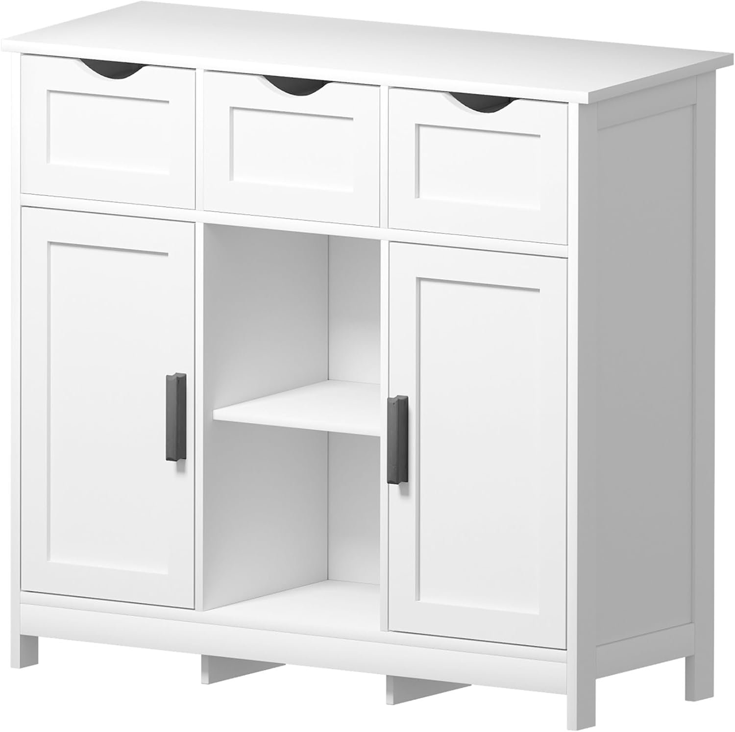 35" Buffet Table with Open Storage, Kitchen Buffet with 3 Drawers & 2 Doors, Kitchen Buffet Cabinet with Adjustable Shelves & Easy-Pull for Dining Room, Living Room, Apartment, White