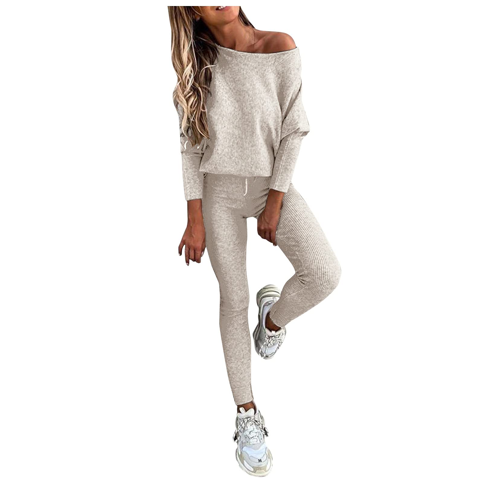 Laonajkd Conjunto Chándal Mujer Sudadera Manga Larga Pantalones Cintura Alta con Deportivo Trajes Mujer Vestir Elegante Color Sólido Traje Deportivo Ligero para Fitness Running Jogging