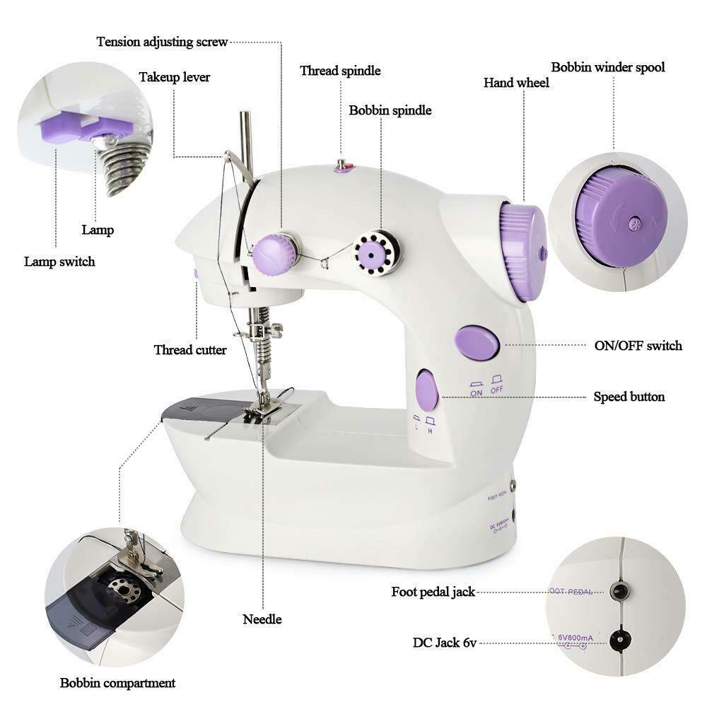 Mini máquina de coser eléctrica multifunción, herramienta de costura portátil, 2 velocidades, doble hilo, pedal de pie con interruptor de mano para principiantes en el hogar, viajes, regalo para mamá