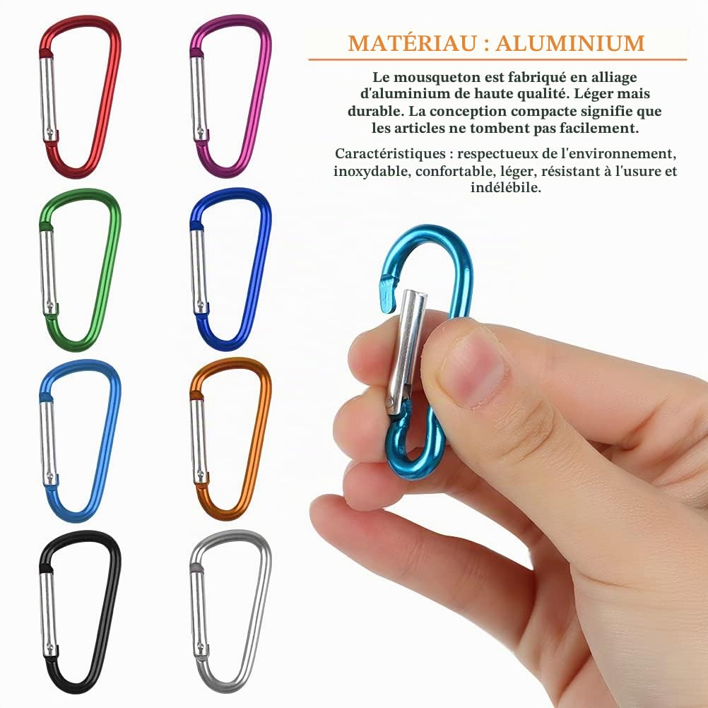 80Pcs Mousquetons Porte-clés TIMESETL Mini Mousqueton Fermoir en Alliage d'aluminium, Petit Mousqueton Couleur Porte-clés, Mousquetons de Sécurité pour Le Voyage, Escalade, Charge 5 kg