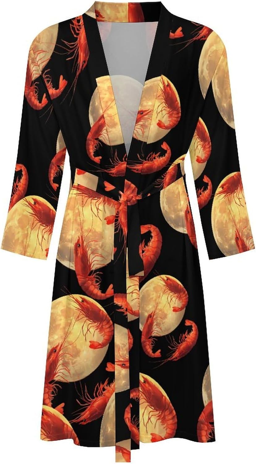 Shrimp Moon Men's Robe Soft Bathrobe V Neck Loungewear Sleepwear Nightgown Dressing Gown